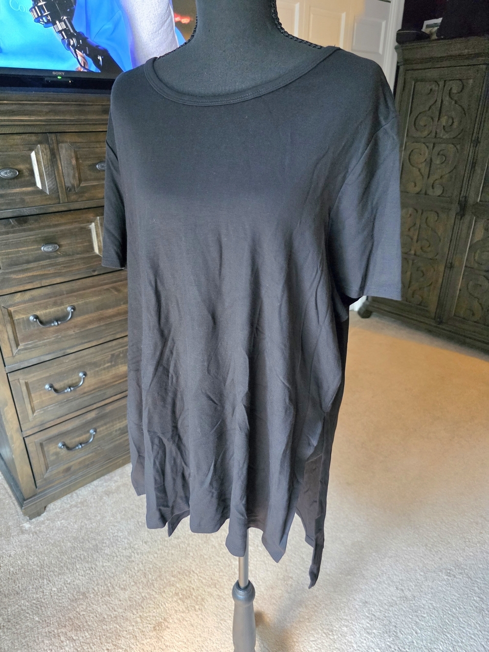 NLT Black High-Low Tunic Top 2XL Made in USA Soft Stretch Rayon NWT